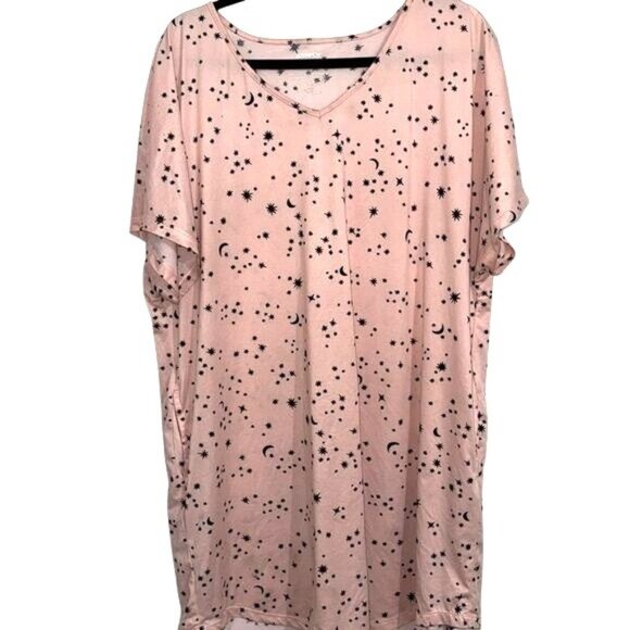 Pink Joyspun V-Neck Star & Moon Print Nightgown Sleep Shirt 2X-3X - Picture 2 of 6